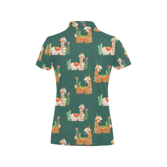 Llama Cactus Pattern Print Design 07 Women's Polo Shirt