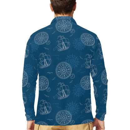 Nautical Pattern Print Design A04 Long Sleeve Polo Shirt For Men's