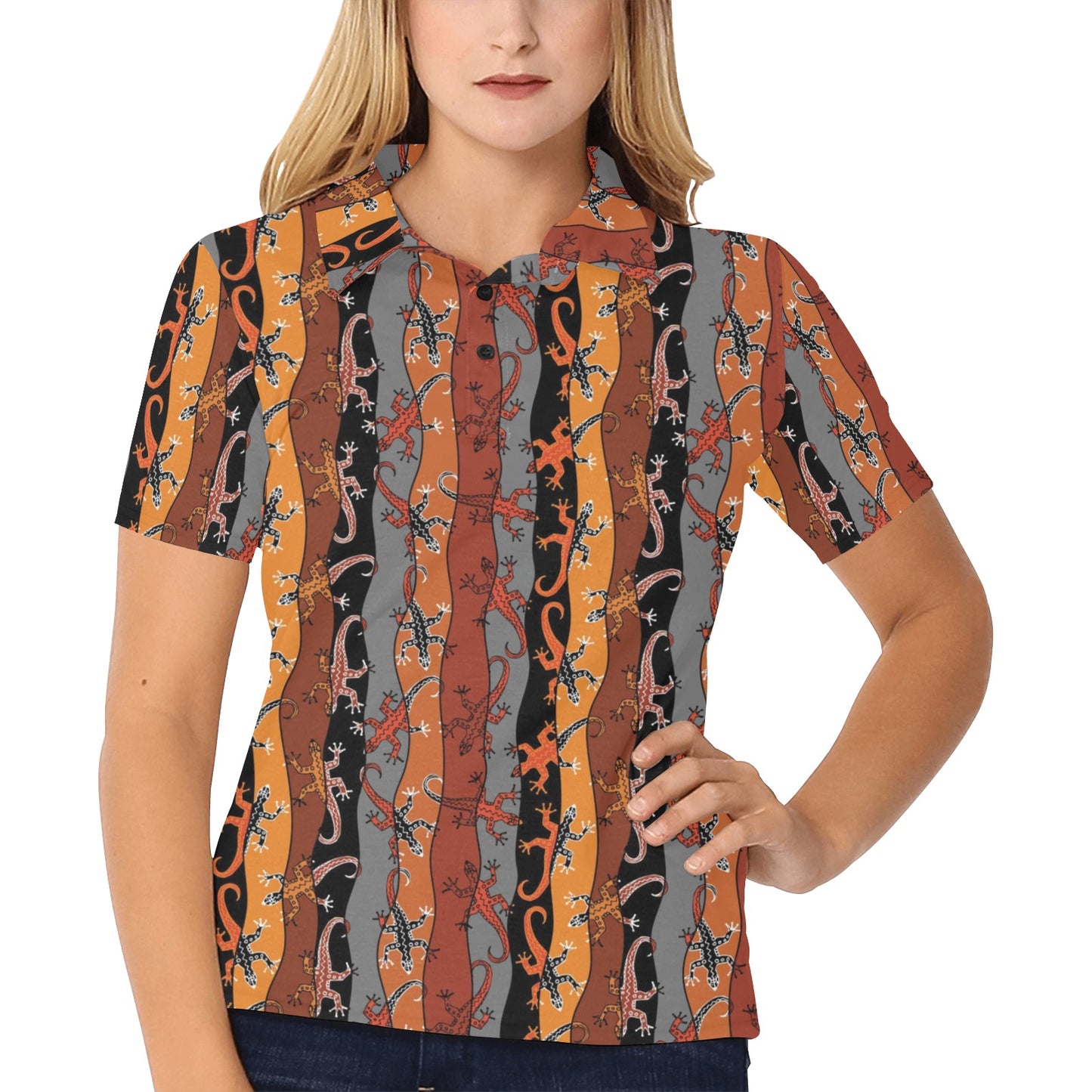 lizard Print Design LKS403 Women's Polo Shirt