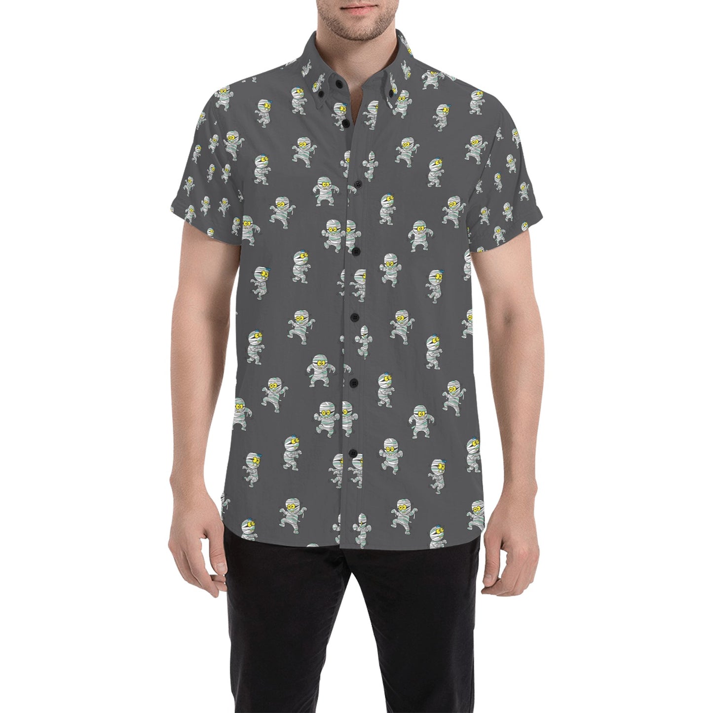 Mummy Print Design LKS305 Men Short Sleeve Button Up Shirt