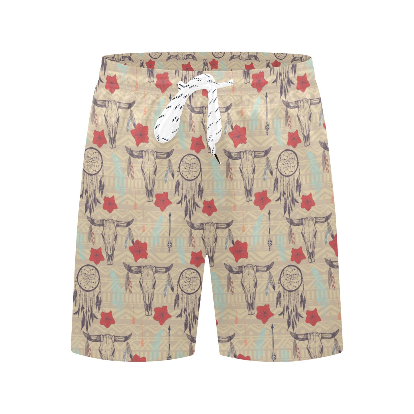 Native Buffalo Head Themed Design Print Men's Swim Trunks Beach Shorts