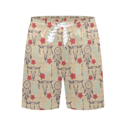Native Buffalo Head Themed Design Print Men's Swim Trunks Beach Shorts