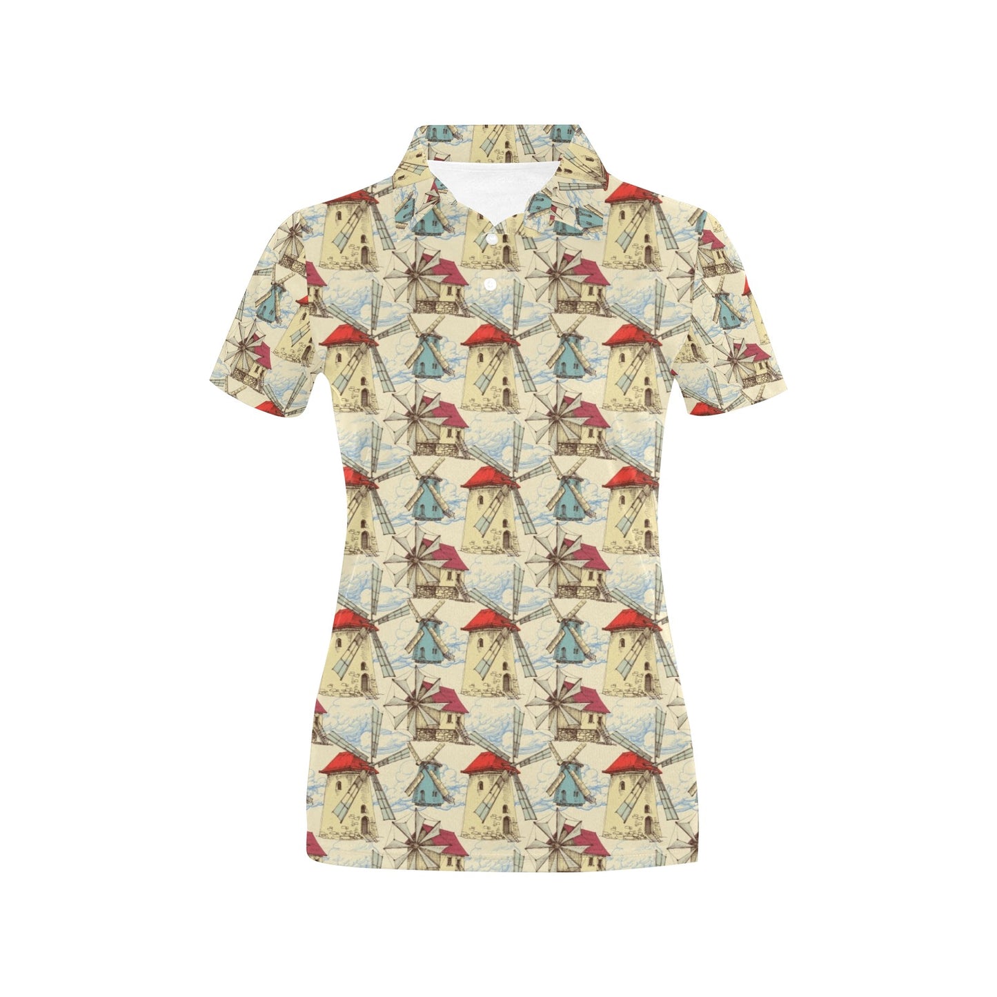 Windmill Pattern Print Design 01 Women's Polo Shirt