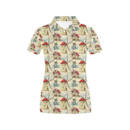 Windmill Pattern Print Design 01 Women's Polo Shirt