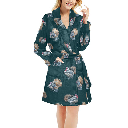 Turkey Pattern Print Design 03 Women's Fleece Robe