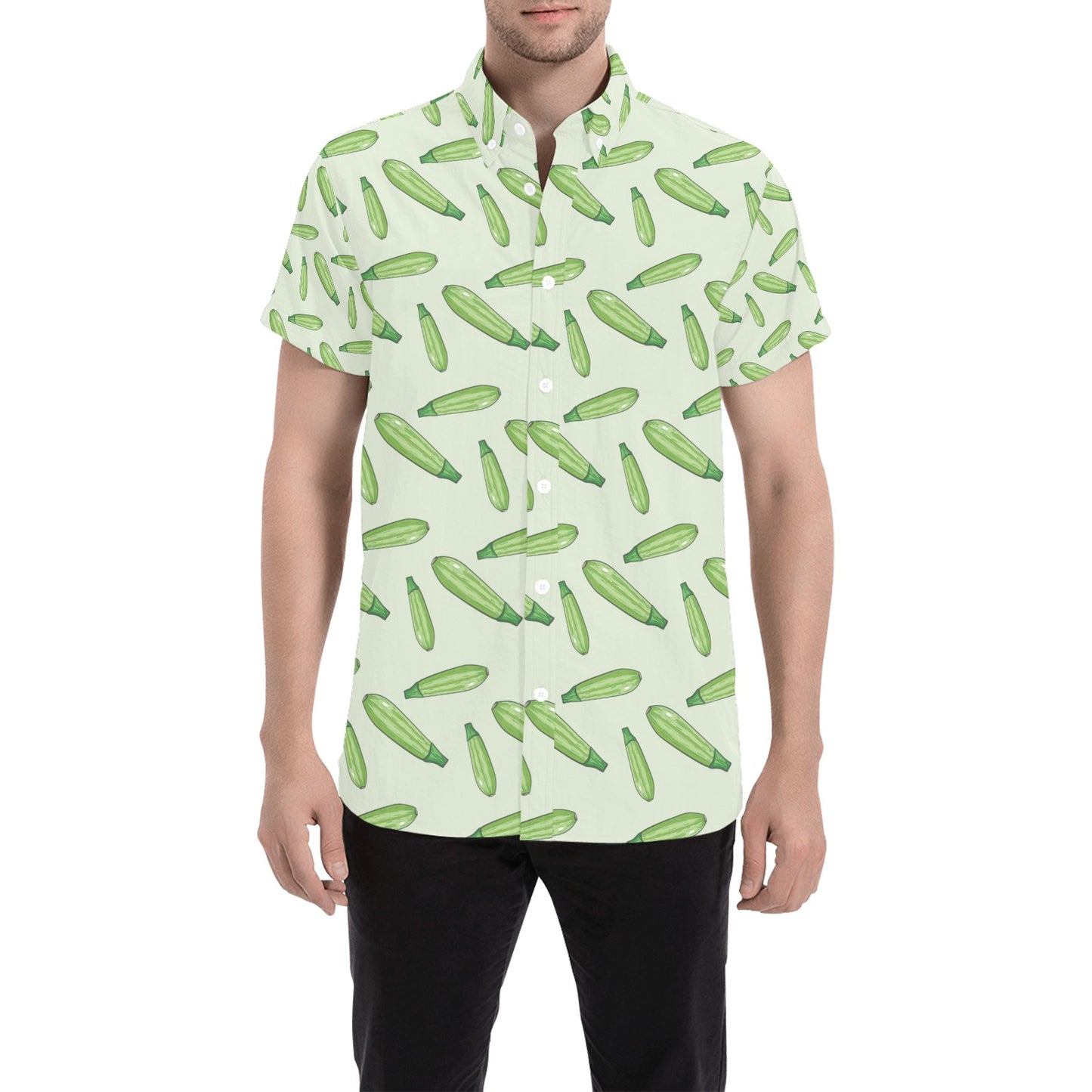 Zucchini Print Design LKS302 Men Short Sleeve Button Up Shirt
