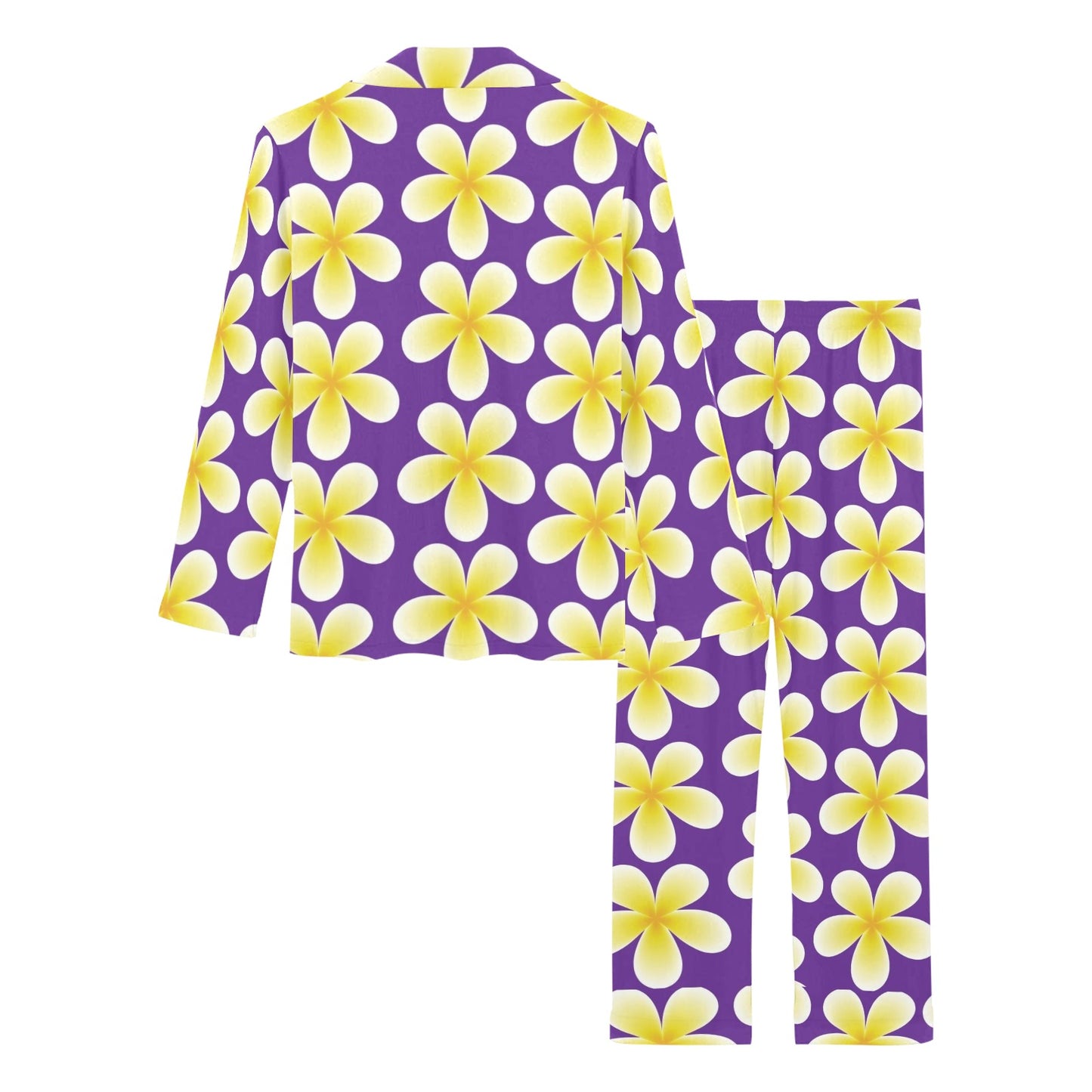 Yellow Plumeria Pattern Print Design PM05 Women's Long Pajama Set