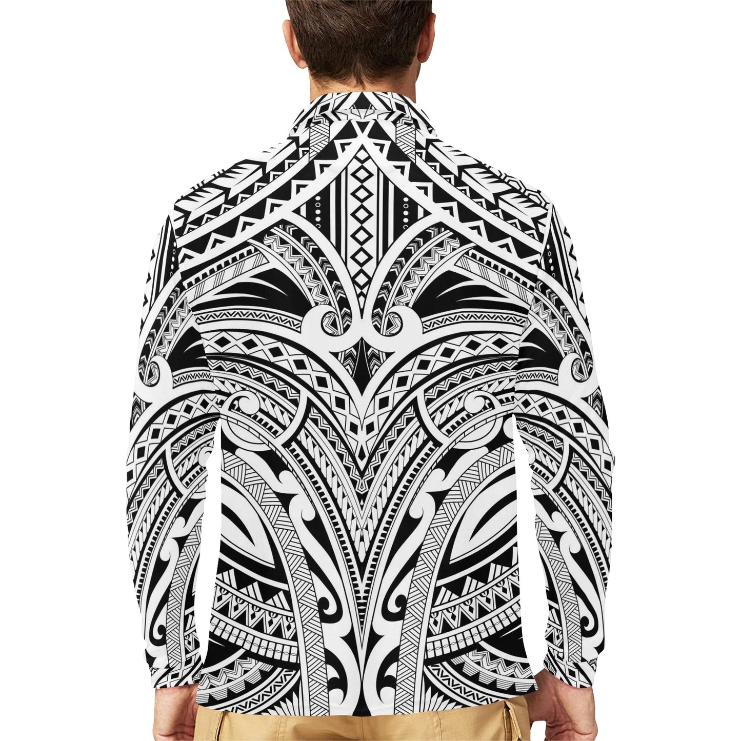 Maori Pattern Print Design 06 Long Sleeve Polo Shirt For Men's