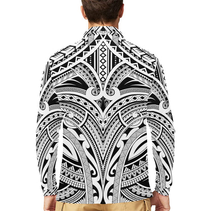 Maori Pattern Print Design 06 Long Sleeve Polo Shirt For Men's