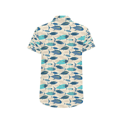 Tuna Fish Print Design LKS302 Men Short Sleeve Button Up Shirt