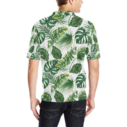 Green Pattern Tropical Palm Leaves Men Polo Shirt