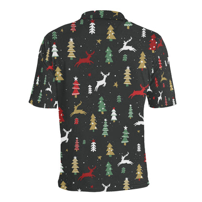 Christmas Tree Deer Style Pattern Print Design 03 Men Polo Shirt
