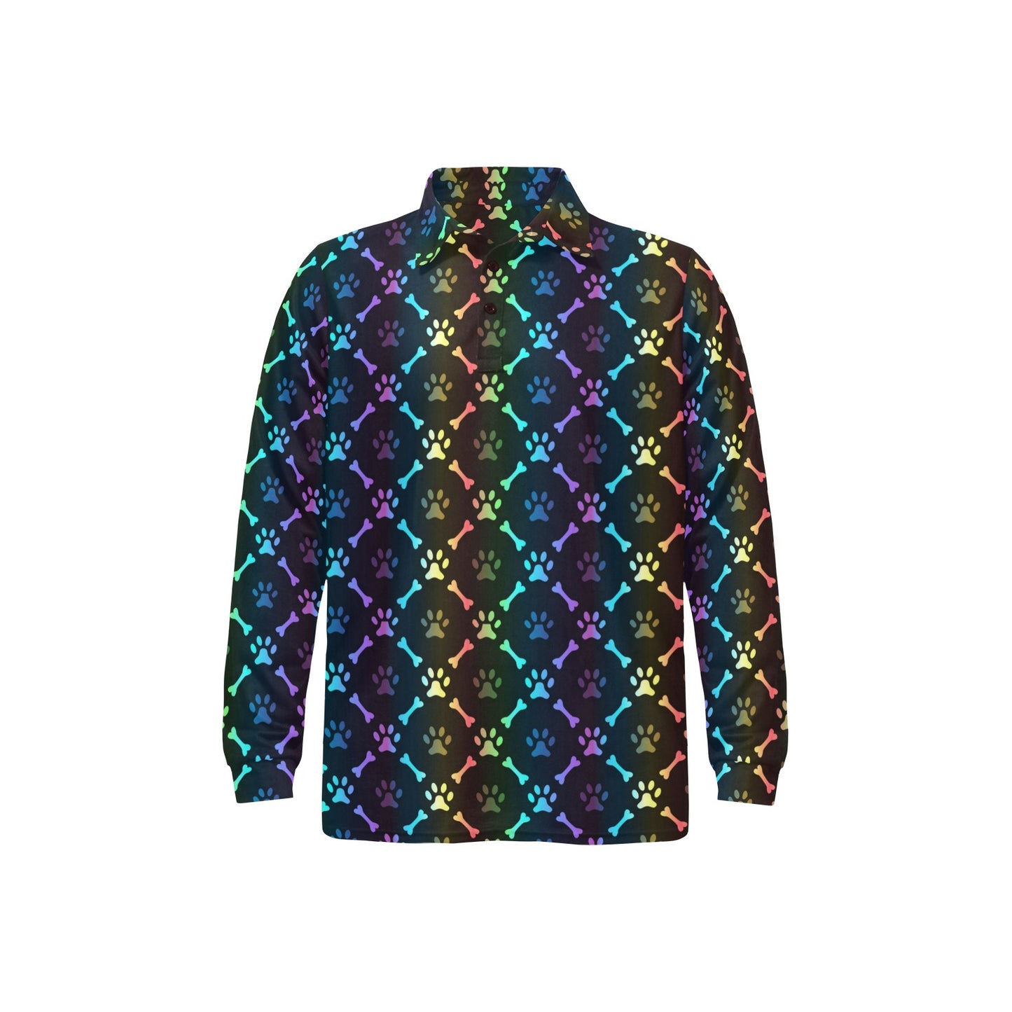 Paw Rainbow Pattern Print Design A01 Long Sleeve Polo Shirt For Men's