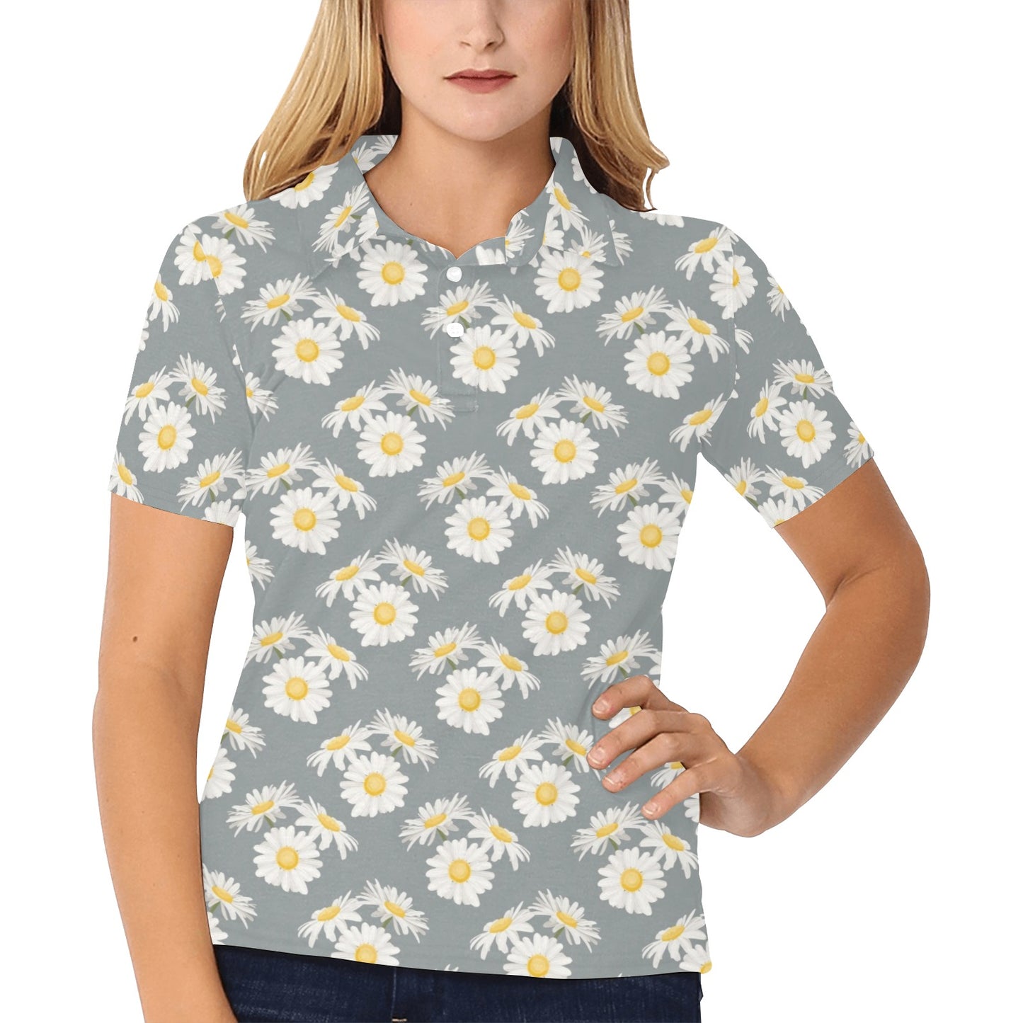 Daisy Pattern Print Design DS09 Women's Polo Shirt