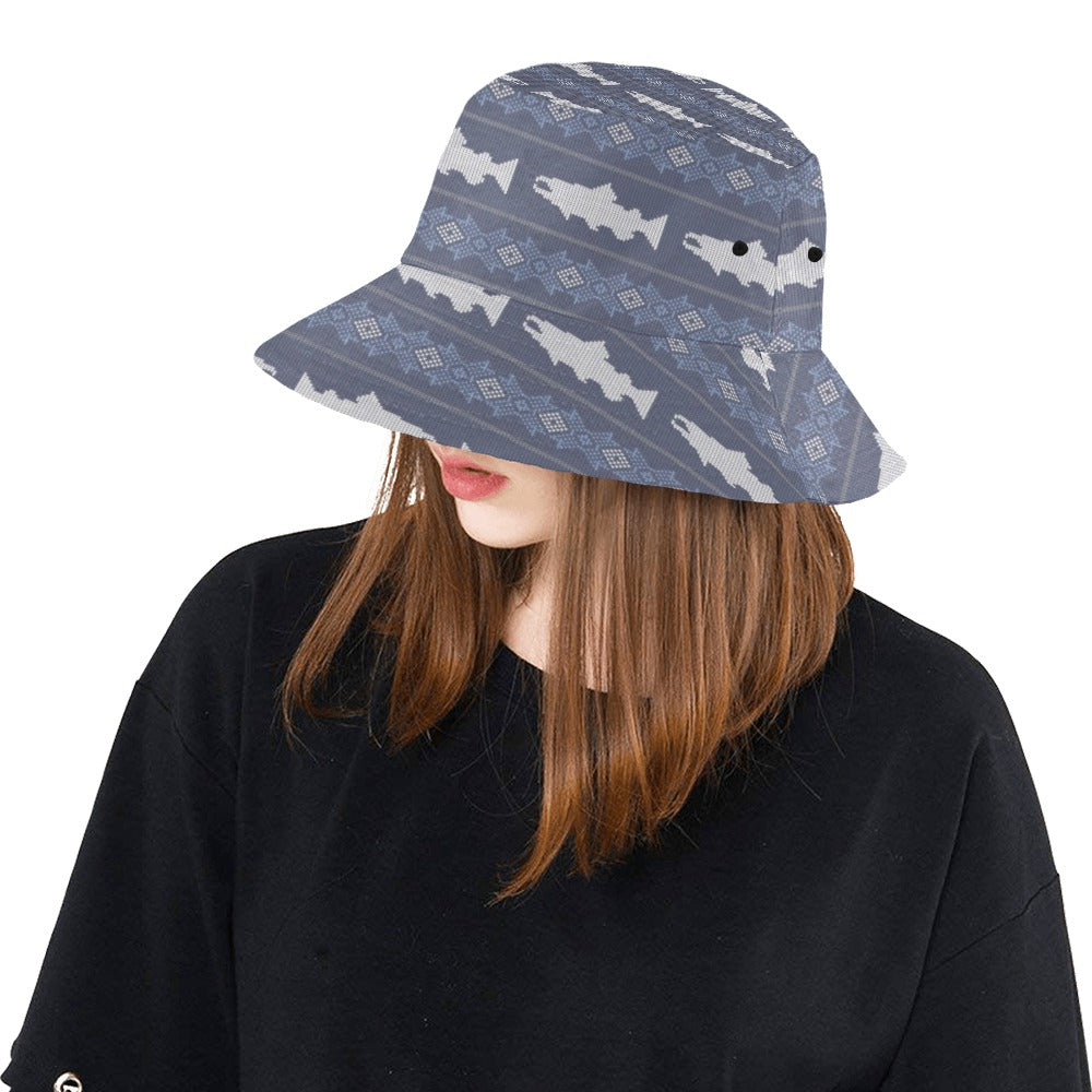 Salmon Fish Knit Style Print Design LKS304 Unisex Bucket Hat