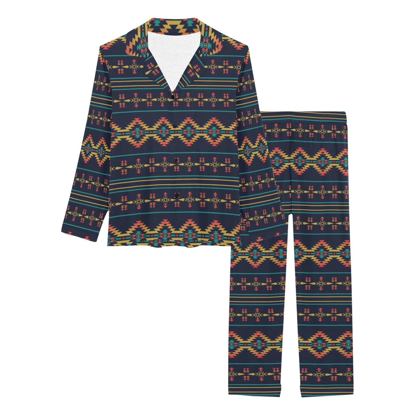 Southwest American Design Themed Print Women's Long Pajama Set