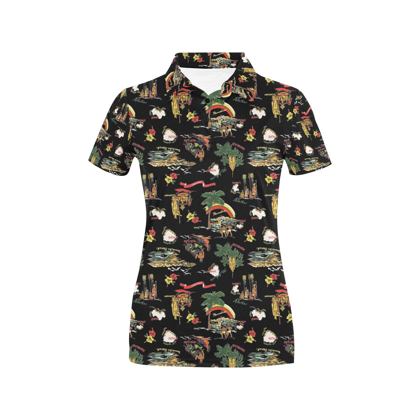 Hawaiian Island Themed Print Women's Polo Shirt