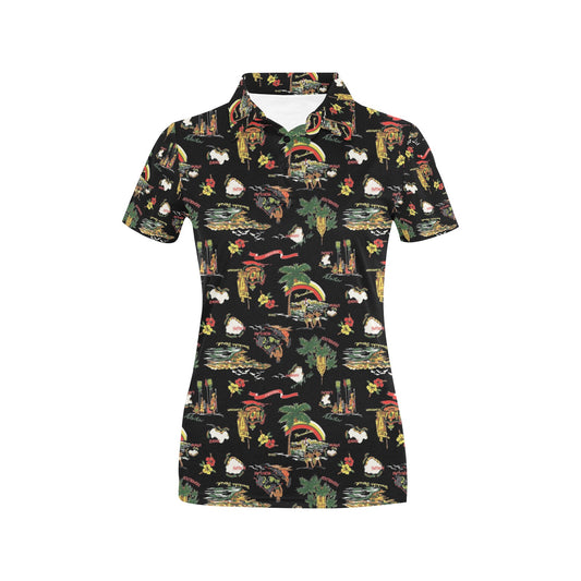 Hawaiian Island Themed Print Women's Polo Shirt