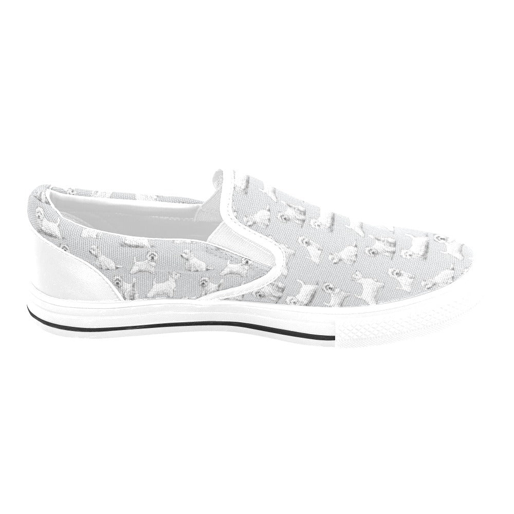 Scottish Terriers Print Design LKS3011 White Slip Ons Canvas Women's Shoes