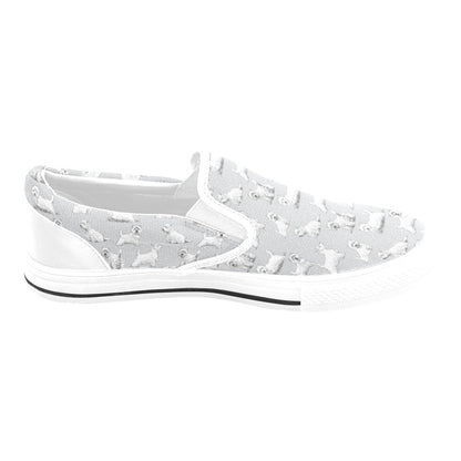 Scottish Terriers Print Design LKS3011 White Slip Ons Canvas Women's Shoes
