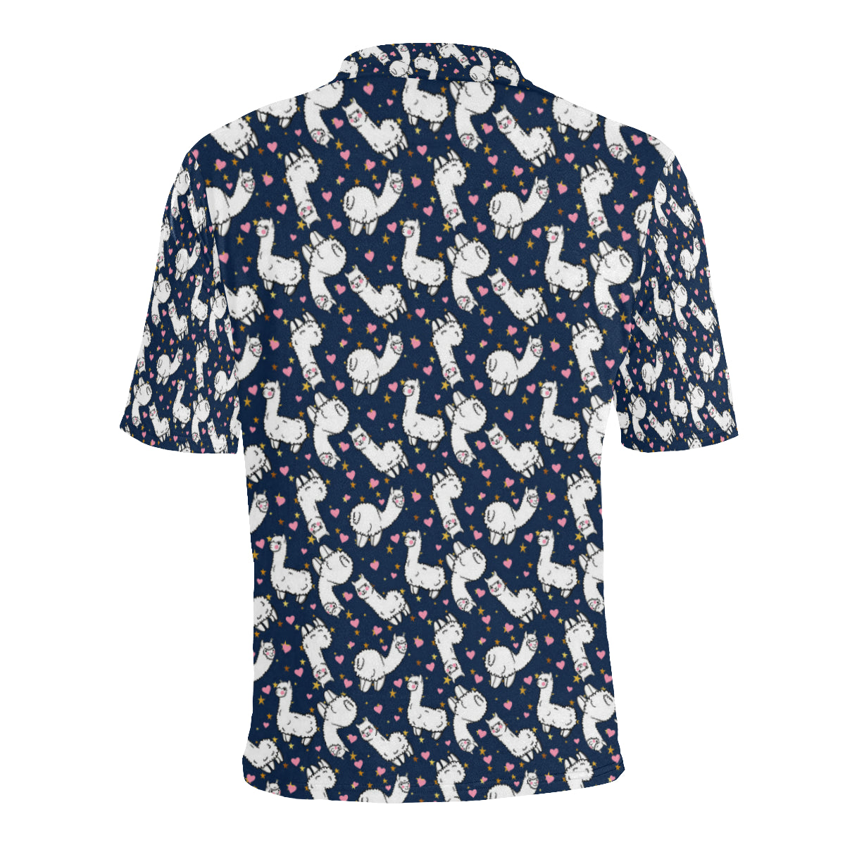 Alpaca Heart Star Design Themed Print Men Polo Shirt