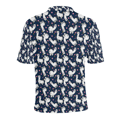 Alpaca Heart Star Design Themed Print Men Polo Shirt