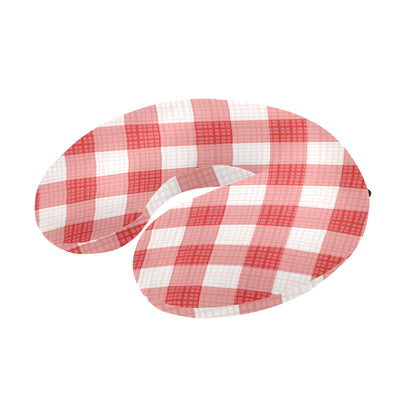 Gingham Red Pattern Print Design 01 U-Shaped Travel Neck Pillow