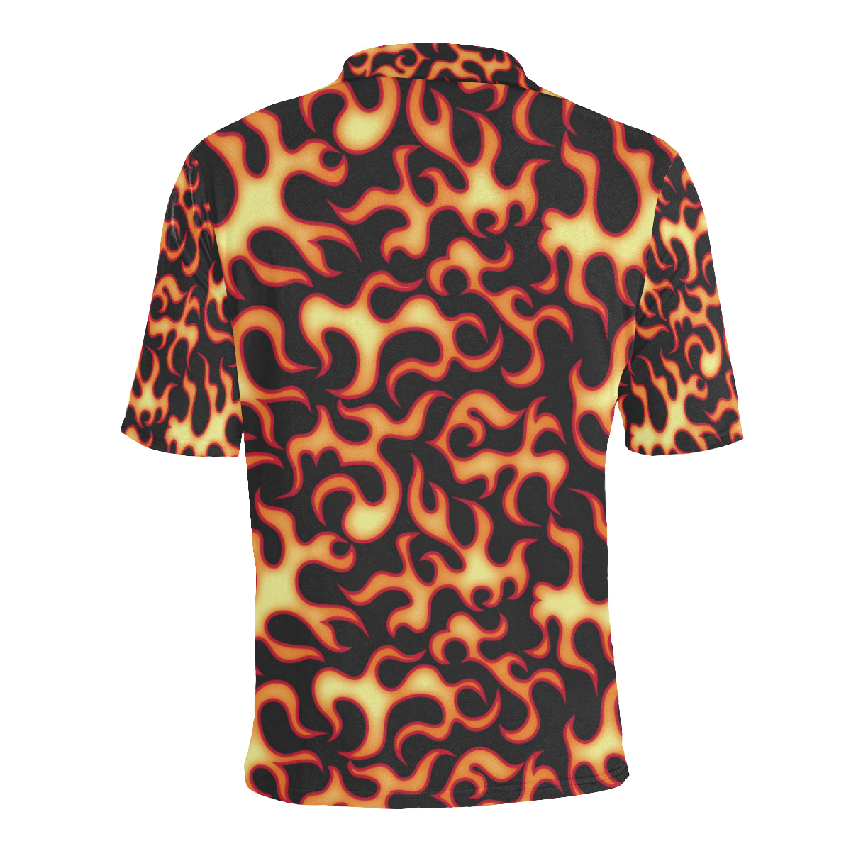 Flame Fire Themed Print Men Polo Shirt