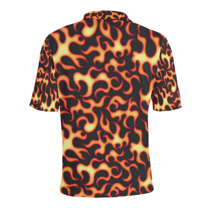 Flame Fire Themed Print Men Polo Shirt