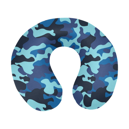 Camo Blue Pattern Print Design 04 U-Shaped Travel Neck Pillow