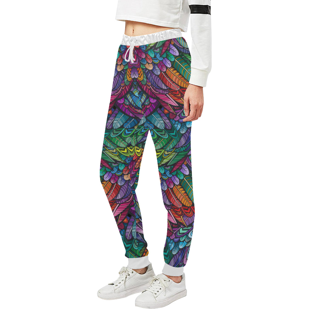 Feather Multicolor Design Print Unisex Sweatpants
