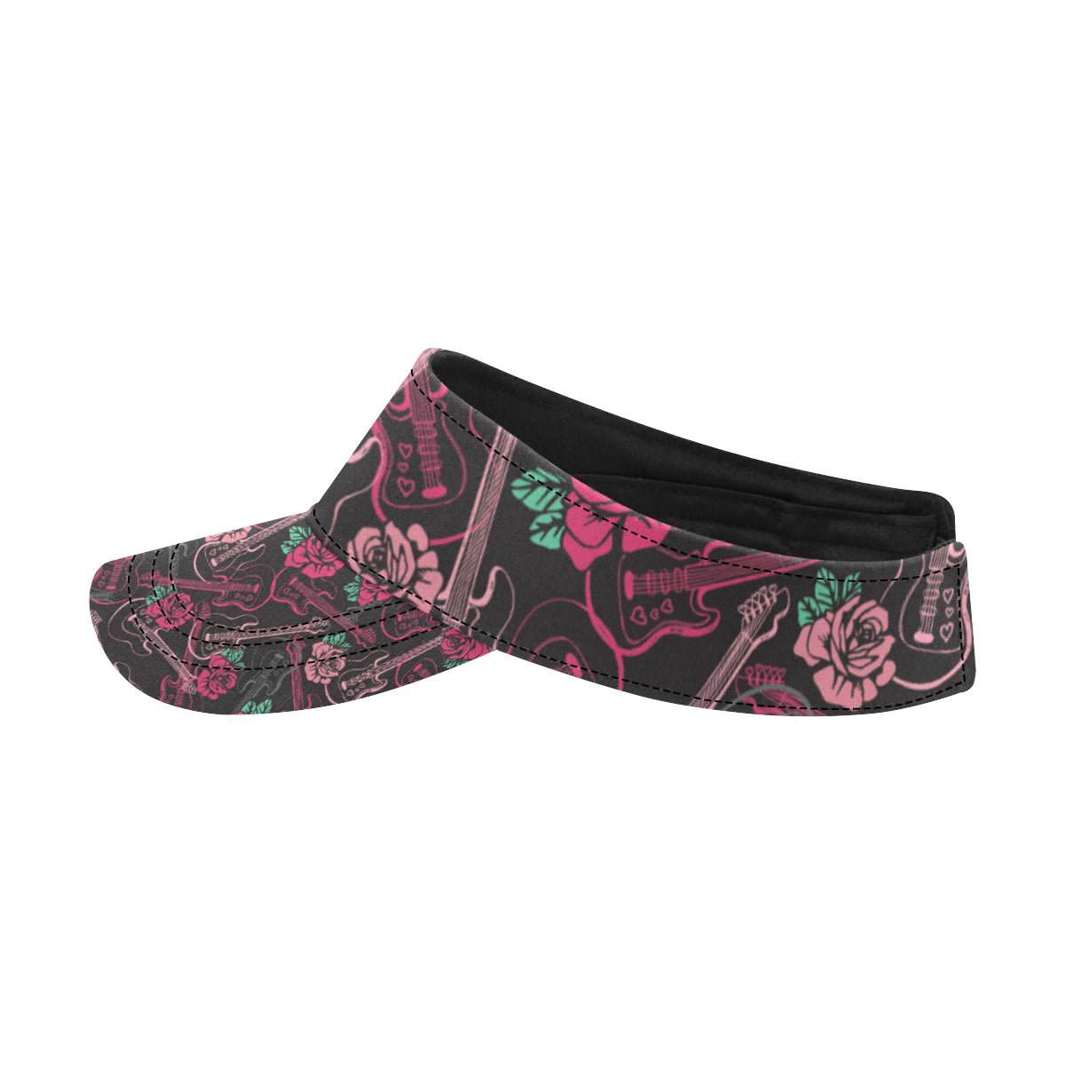 Bass Guitar Pink Rose Pattern Print Design 01 Unisex Sun Visor