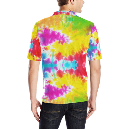 Tie Dye Rainbow Themed Print Men Polo Shirt