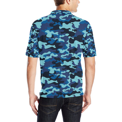 Camo Blue Pattern Print Design 04 Men Polo Shirt