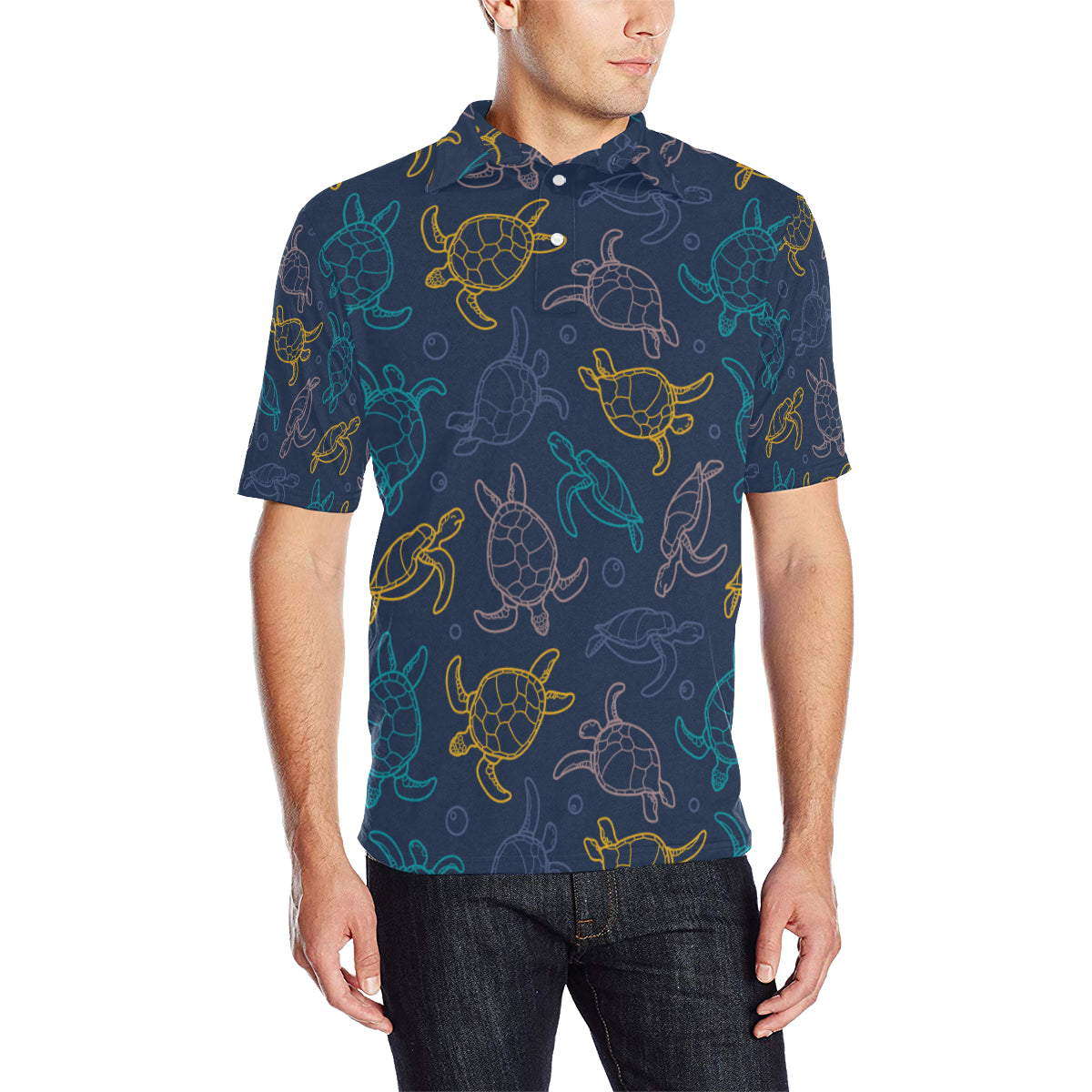 Sea Turtle Baby Print Men Polo Shirt