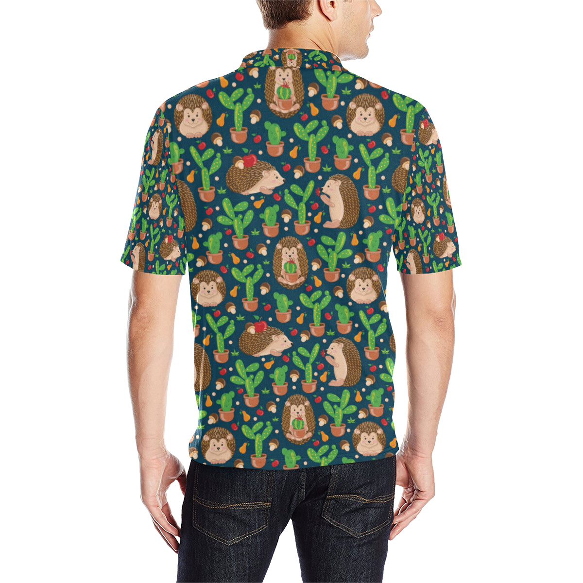 Hedgehog Cactus Pattern Print Design 04 Men Polo Shirt