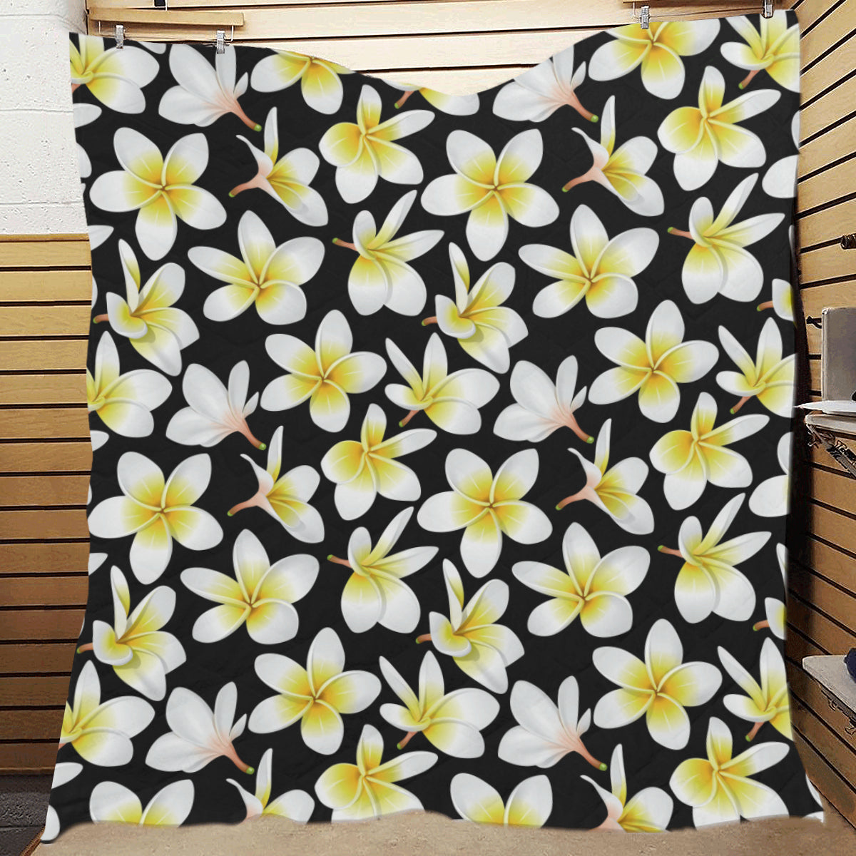 Yellow Plumeria Hawaiian Flowers Premium Quilt