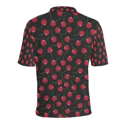 Cherry Black Background Men Polo Shirt