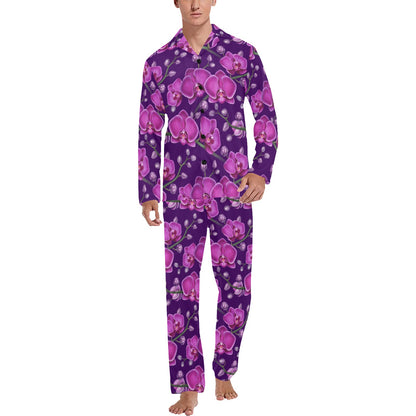 Orchid Purple Pattern Print Design OR02 Men's Long Pajama Set