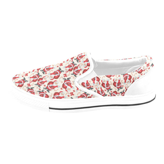 Santa Christmas Themed Print Design LKS302 White Slip Ons Canvas Women's Shoes