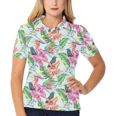 Hummingbird Tropical Pattern Print Design 05 Women's Polo Shirt