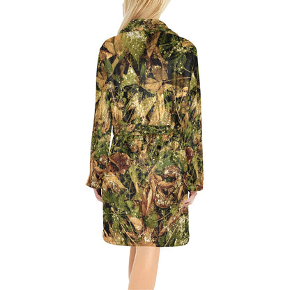 Camo Realistic Tree Forest Texture Print Women's Fleece Robe