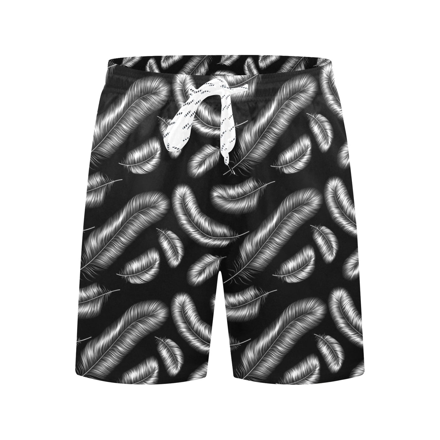 Feather Black White Design Print Men's Swim Trunks Beach Shorts