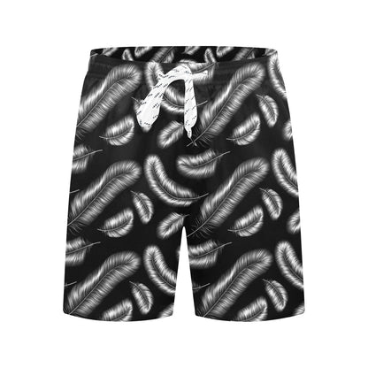 Feather Black White Design Print Men's Swim Trunks Beach Shorts