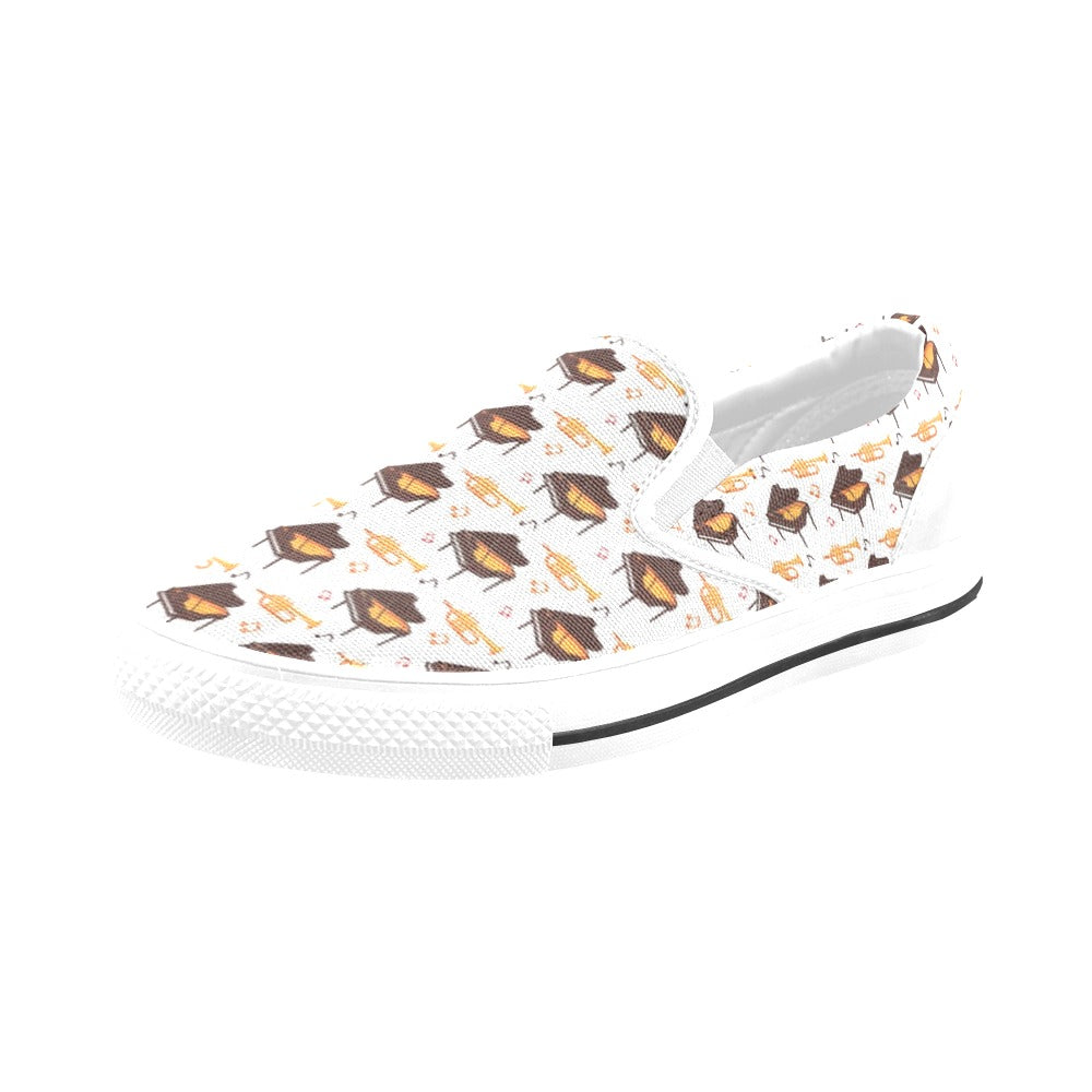 Piano Print Design LKS406 White Slip Ons Canvas Women's Shoes