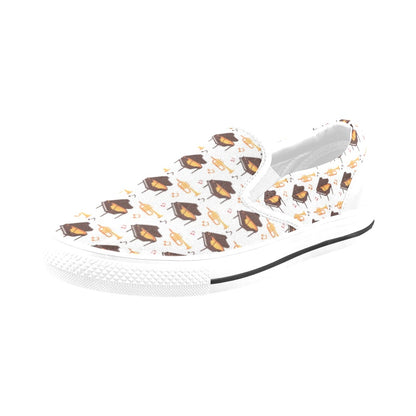 Piano Print Design LKS406 White Slip Ons Canvas Women's Shoes
