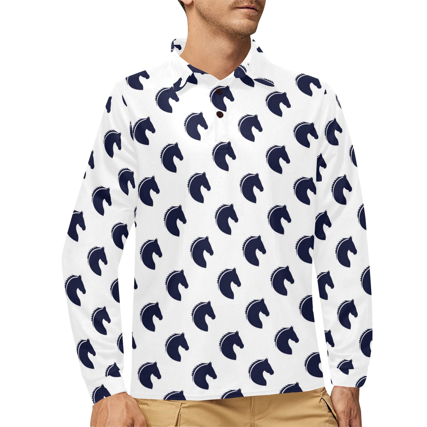 Horse Head Print Design LKS303 Long Sleeve Polo Shirt For Men's