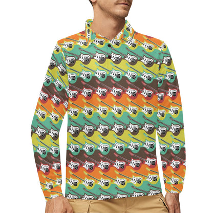 Electric Guitar Print Design LKS401 Long Sleeve Polo Shirt For Men's