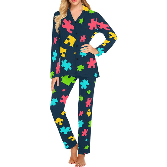 Autism Awareness Colorful Design Print Women's Long Pajama Set