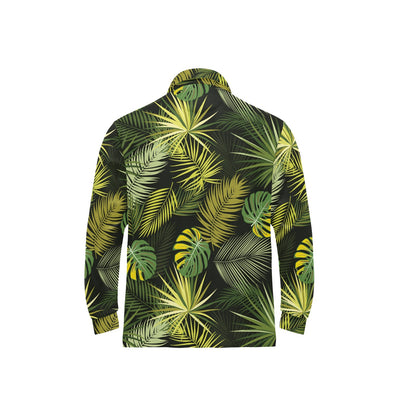 Palm Leaf Pattern Print Design A05 Long Sleeve Polo Shirt For Men's
